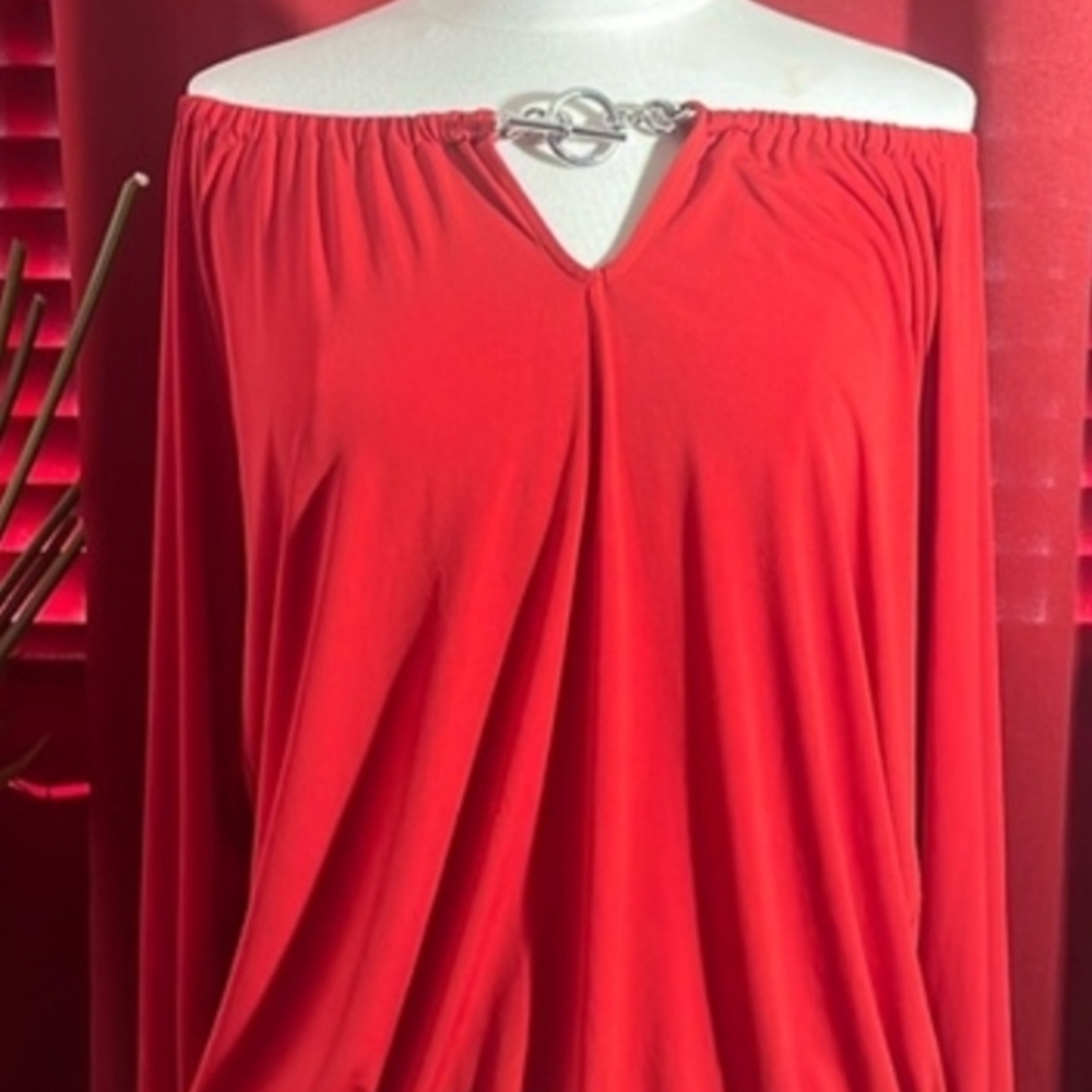 Michael Kors Red Off Shoulder Top with Silver Chain Detail